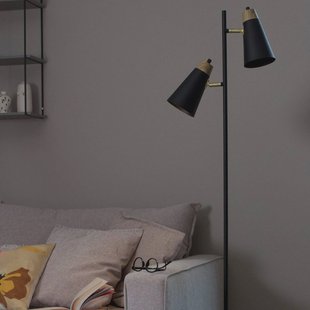 PR Home vloerlamp Wien, zwart, 2-lamps, hoogte 147 cm