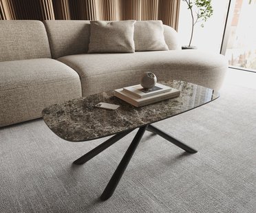 DELIFE Salontafel Edge Boot 100x50 cm keramiek Laminam® Emperador Extra Lucidato donkerbruin Sarity zwart metaal