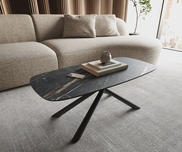 DELIFE Salontafel Edge Boot 100x50 cm keramiek Laminam® Noir Desir bruin Sarity zwart metaal