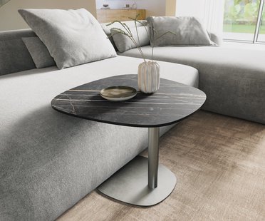 DELIFE Salontafel Edge Boot 60x60 cm keramiek Laminam® Noir Desir bruin Eleny geborsteld roestvrij staal