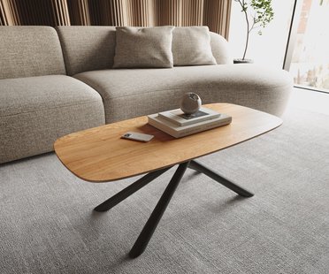 DELIFE Salontafel Edge Boot 100x50 cm Eiken Naturel Zwitserse rand Sarity zwart metaal