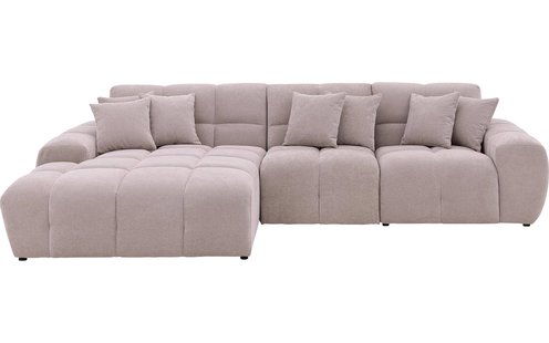 Goossens Excellent Bank Kubus beige, stof, modern design met chaise longue links