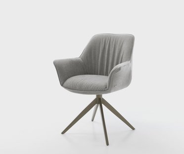 DELIFE Draaistoel Keila-Flex met armleuning zachte stof met structuur grijs kruisframe breed afwerking met titanium 360° draaibaar rocker-functie