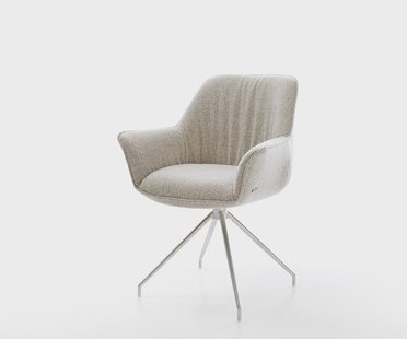 DELIFE Eetkamerstoel Keila-Flex met armleuning geweven stof beige kruisframe conisch roestvrij staal