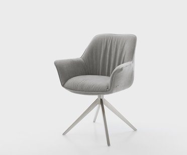 DELIFE Draaistoel Keila-Flex met armleuning zachte stof met structuur grijs kruisframe breed roestvrij staal 360° draaibaar rocker-functie