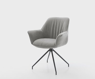 DELIFE Eetkamerstoel Keila-Flex met armleuning zachte stof met structuur grijs kruisframe conisch zwart