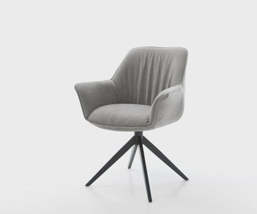 DELIFE Draaistoel Keila-Flex met armleuning zachte stof met structuur grijs kruisframe breed zwart 360° draaibaar rocker-functie