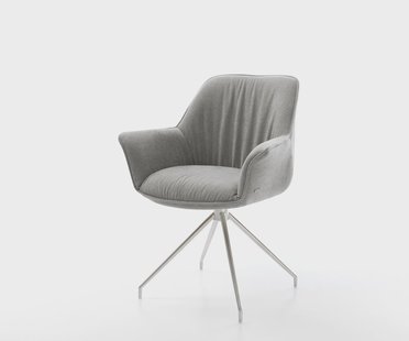 DELIFE Eetkamerstoel Keila-Flex met armleuning zachte stof met structuur grijs kruisframe conisch roestvrij staal