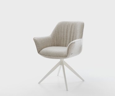 DELIFE Draaistoel Keila-Flex met armleuning geweven stof beige kruisframe breed wit 360° draaibaar rocker-functie