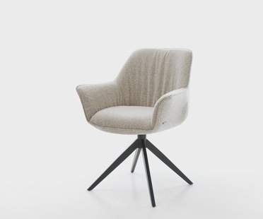 DELIFE Draaistoel Keila-Flex met armleuning geweven stof beige kruisframe breed zwart 360° draaibaar rocker-functie