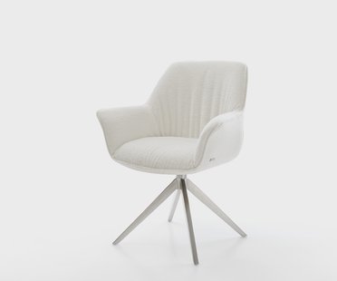 DELIFE Draaistoel Keila-Flex met armleuning bouclé zacht beige kruisframe breed roestvrij staal 360° draaibaar rocker-functie