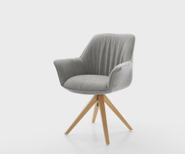 DELIFE Draaistoel Keila-Flex met armleuning zachte stof met structuur grijs houten frame hoekig natuur 180° draaibaar