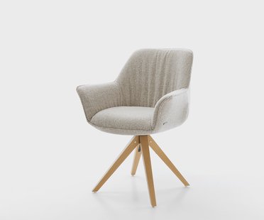 DELIFE Draaistoel Keila-Flex met armleuning geweven stof beige houten frame hoekig natuur 180° draaibaar