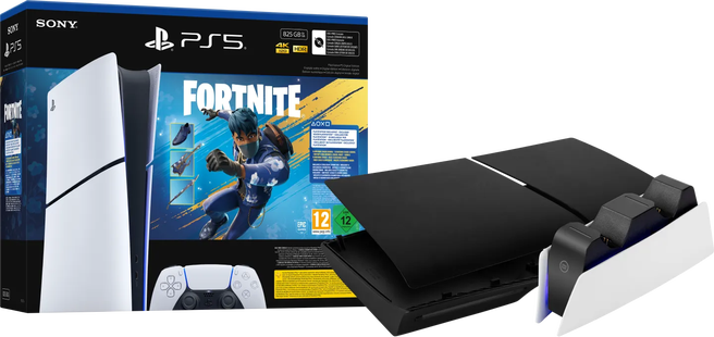 PlayStation 5 Slim Digital Edition Fortnite bundel + Covers Zwart + Oplaadstation