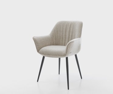 DELIFE Eetkamerstoel Keila-Flex met armleuning geweven stof beige 4-poot conisch zwart