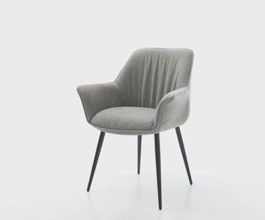 DELIFE Eetkamerstoel Keila-Flex met armleuning zachte stof met structuur grijs 4-poot conisch zwart