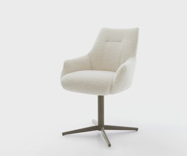 DELIFE Draaistoel Alja-Flex met armleuning teddy beige kruispoot afwerking met titanium 360° draaibaar pocketveer kern