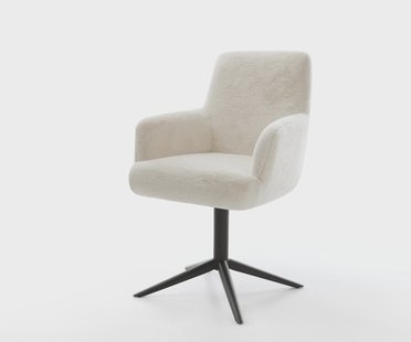 DELIFE Draaistoel Heira-Flex met armleuning pluchen crème-wit kruispoot zwart 360° draaibaar rocker-functie pocketveer kern