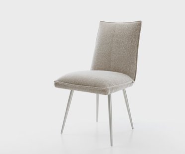 DELIFE Eetkamerstoel Lelio-Flex geweven stof beige 4-poot conisch roestvrij staal pocketveer kern