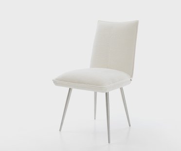 DELIFE Eetkamerstoel Lelio-Flex bouclé zacht beige 4-poot conisch roestvrij staal pocketveer kern