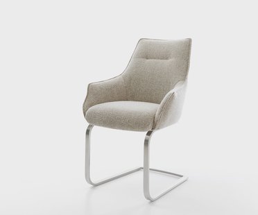 DELIFE Sledemodel Alja-Flex met armleuning geweven stof beige sledemodel vlak roestvrij staal pocketveer kern