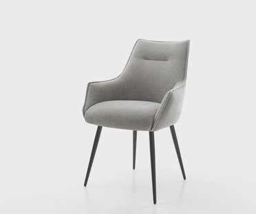 DELIFE Eetkamerstoel Alja-Flex met armleuning zachte stof met structuur grijs 4-poot conisch zwart pocketveer kern