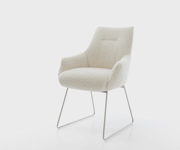 DELIFE Eetkamerstoel Alja-Flex met armleuning teddy beige slipframe roestvrij staal pocketveer kern