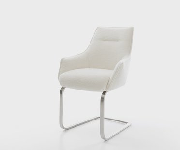 DELIFE Sledemodel Alja-Flex met armleuning bouclé zacht beige sledemodel vlak roestvrij staal pocketveer kern