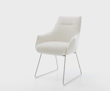 DELIFE Eetkamerstoel Alja-Flex met armleuning bouclé zacht beige slipframe roestvrij staal pocketveer kern