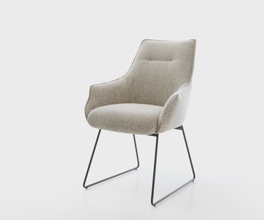 DELIFE Eetkamerstoel Alja-Flex met armleuning geweven stof beige slipframe zwart pocketveer kern