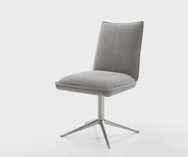 DELIFE Draaistoel Lelio-Flex zachte stof met structuur grijs kruispoot roestvrij staal 360° draaibaar rocker-functie pocketveer kern