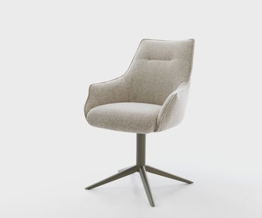 DELIFE Draaistoel Alja-Flex met armleuning geweven stof beige kruispoot afwerking met titanium 360° draaibaar rocker-functie pocketveer kern