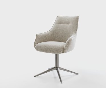 DELIFE Draaistoel Alja-Flex met armleuning geweven stof beige kruispoot grafiet 360° draaibaar rocker-functie pocketveer kern