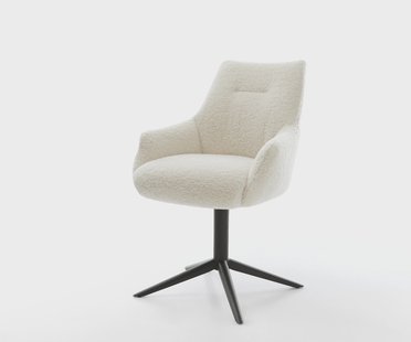 DELIFE Draaistoel Alja-Flex met armleuning teddy beige kruispoot zwart 360° draaibaar rocker-functie pocketveer kern