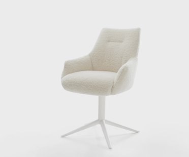 DELIFE Draaistoel Alja-Flex met armleuning teddy beige kruispoot wit 360° draaibaar rocker-functie pocketveer kern