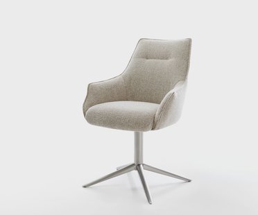 DELIFE Draaistoel Alja-Flex met armleuning geweven stof beige kruispoot roestvrij staal 360° draaibaar rocker-functie pocketveer kern