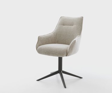 DELIFE Draaistoel Alja-Flex met armleuning geweven stof beige kruispoot zwart 360° draaibaar rocker-functie pocketveer kern