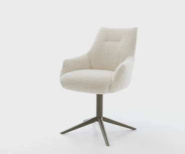 DELIFE Draaistoel Alja-Flex met armleuning teddy beige kruispoot afwerking met titanium 360° draaibaar rocker-functie pocketveer kern