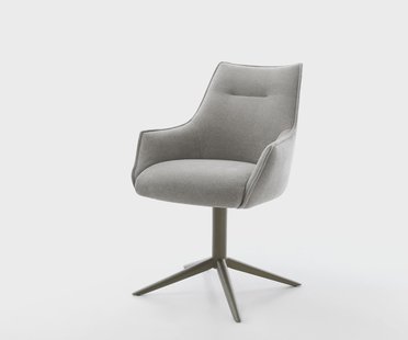 DELIFE Draaistoel Alja-Flex met armleuning zachte stof met structuur grijs kruispoot afwerking met titanium 360° draaibaar rocker-functie pocketveer kern