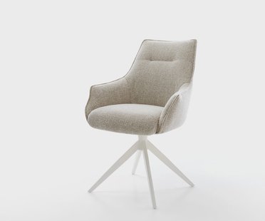 DELIFE Draaistoel Alja-Flex met armleuning geweven stof beige kruisframe breed wit 360° draaibaar rocker-functie pocketveer kern