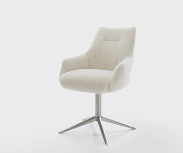 DELIFE Draaistoel Alja-Flex met armleuning teddy beige kruispoot roestvrij staal 360° draaibaar rocker-functie pocketveer kern