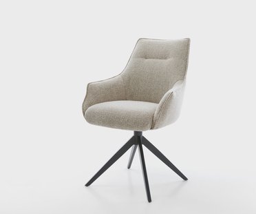 DELIFE Draaistoel Alja-Flex met armleuning geweven stof beige kruisframe breed zwart 360° draaibaar rocker-functie pocketveer kern