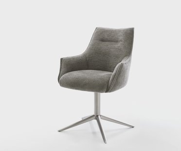 DELIFE Draaistoel Alja-Flex met armleuning bouclé zacht mud kruispoot roestvrij staal 360° draaibaar rocker-functie pocketveer kern