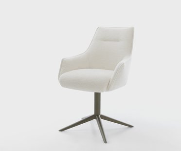 DELIFE Draaistoel Alja-Flex met armleuning bouclé zacht beige kruispoot afwerking met titanium 360° draaibaar rocker-functie pocketveer kern