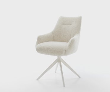 DELIFE Draaistoel Alja-Flex met armleuning teddy beige kruisframe breed wit 360° draaibaar rocker-functie pocketveer kern