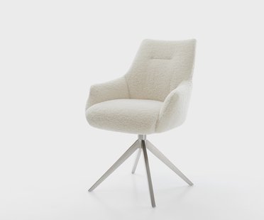 DELIFE Draaistoel Alja-Flex met armleuning teddy beige kruisframe breed roestvrij staal 360° draaibaar rocker-functie pocketveer kern