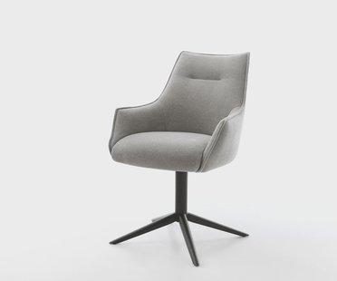 DELIFE Draaistoel Alja-Flex met armleuning zachte stof met structuur grijs kruispoot zwart 360° draaibaar rocker-functie pocketveer kern