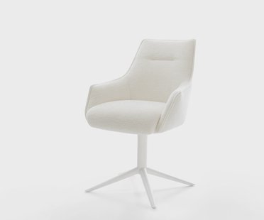 DELIFE Draaistoel Alja-Flex met armleuning bouclé zacht beige kruispoot wit 360° draaibaar rocker-functie pocketveer kern