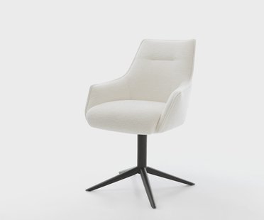 DELIFE Draaistoel Alja-Flex met armleuning bouclé zacht beige kruispoot zwart 360° draaibaar rocker-functie pocketveer kern