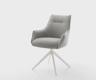 DELIFE Draaistoel Alja-Flex met armleuning zachte stof met structuur grijs kruisframe breed wit 360° draaibaar rocker-functie pocketveer kern